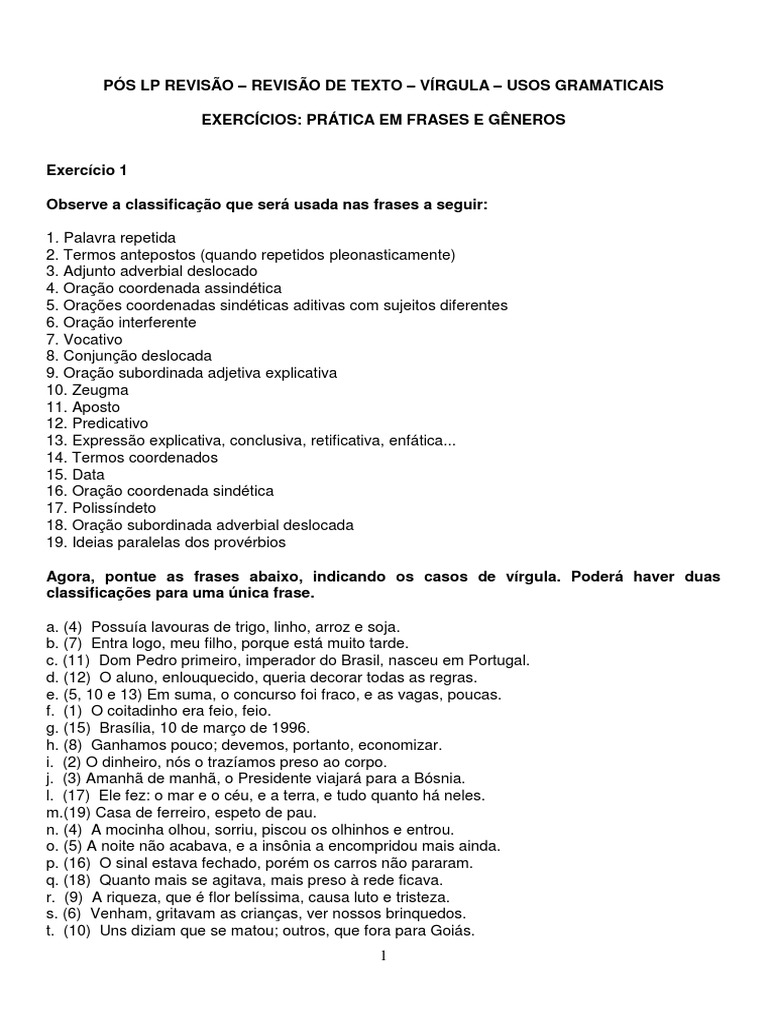 Atividade de vírgula | Sintaxe | Mecânica da Linguagem