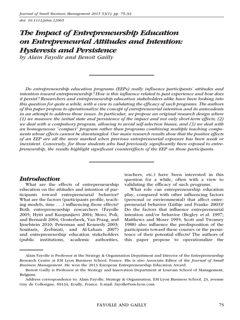 Impact of Entrepreneurship Education on Intentions | PDF | Intention ...