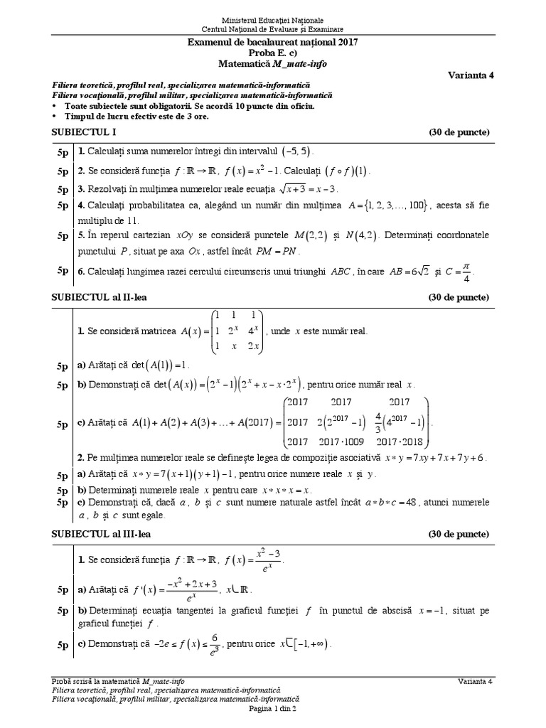 Subiecte Mate PDF | PDF