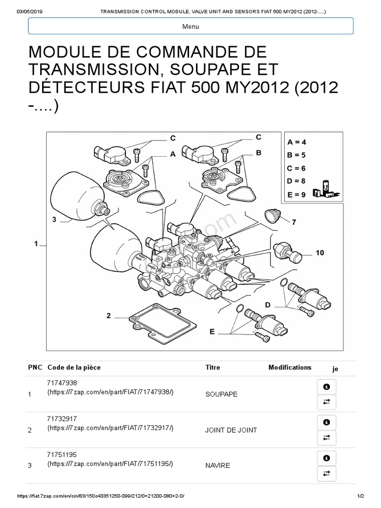 Transmission Control Module Valve Unit And Sensors Fiat 500 My12 12 Vehicles Automotive Technologies