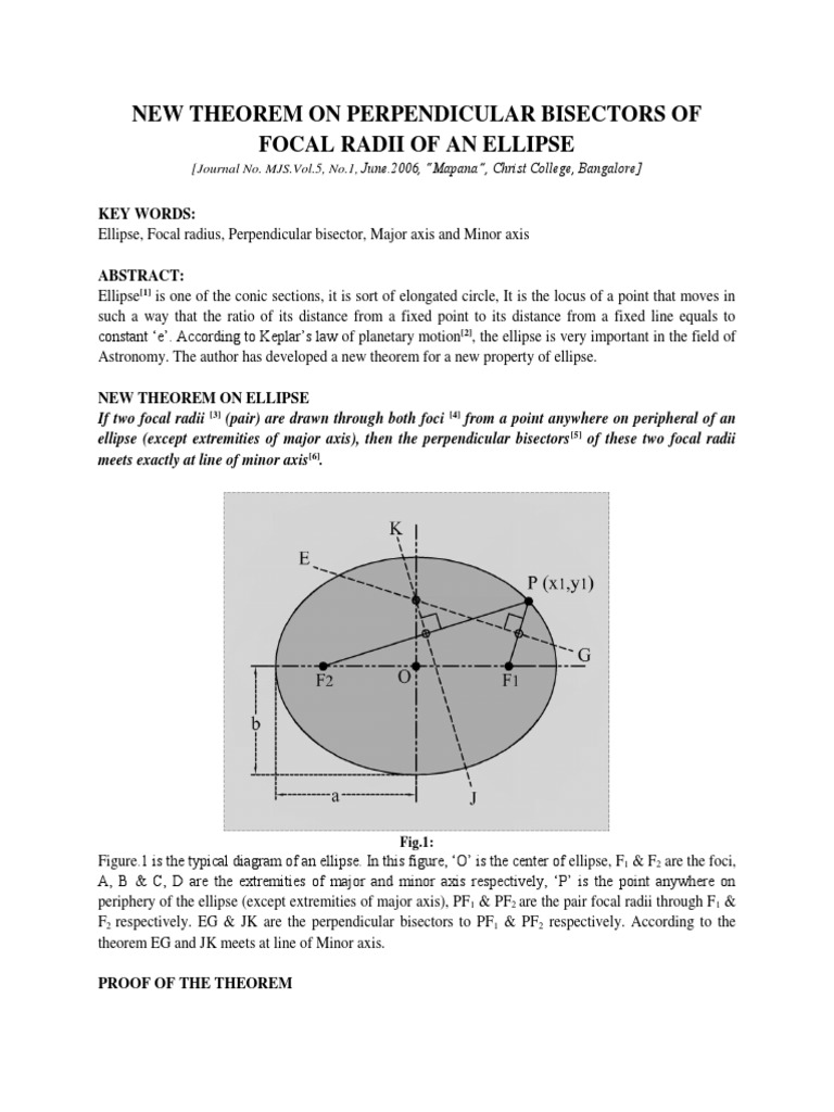 Theorem On Perpendicular Bisector of An Ellipse PDF | PDF | Ellipse |  Differential Geometry, image size:768x1024