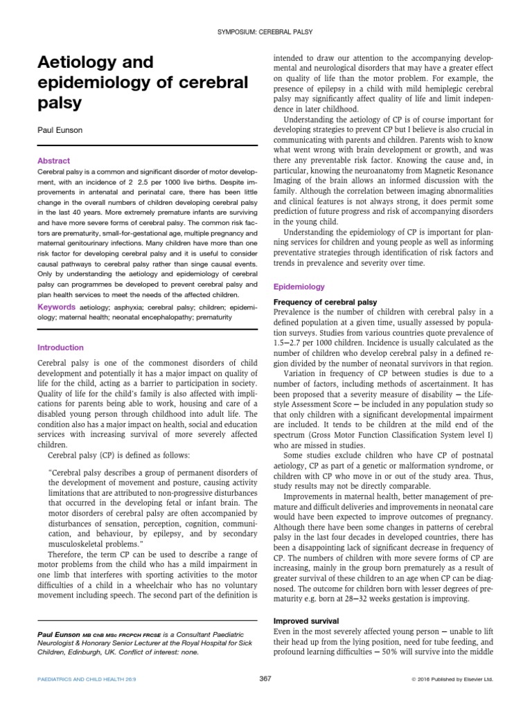 Cerebral Palsy: Aetiology and Epidemiology | PDF | Cerebral Palsy ...
