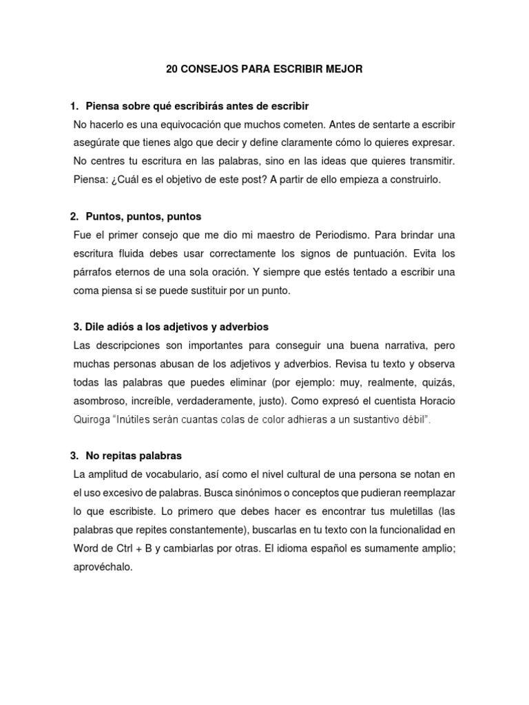 20 Consejos para Escribir Mejor | PDF | Puntuación | Escritura
