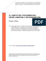 Muñoz, Pablo (2013). EL SUJETO DEL PSICOANÁLISIS, ENTRE LIBERTAD Y DETERMINACIÓN