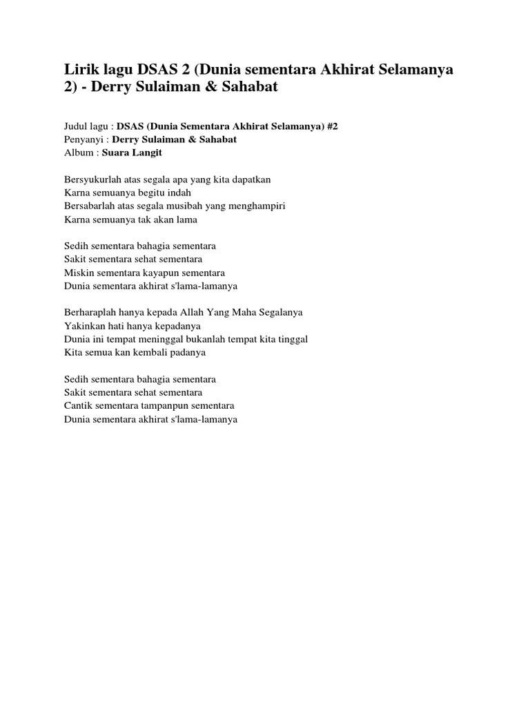 Lirik Lagu Dsas 2 Pdf