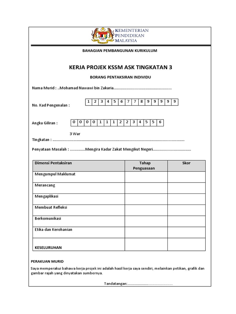 Contoh 1 Kerja Kursus Ask T3 2019 Pembayaran Zakat Pdf