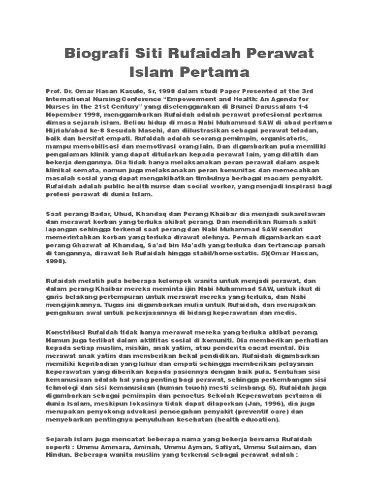 Biografi Siti Rufaidah, Perawat Pertama | PDF | Agama & Spiritualitas