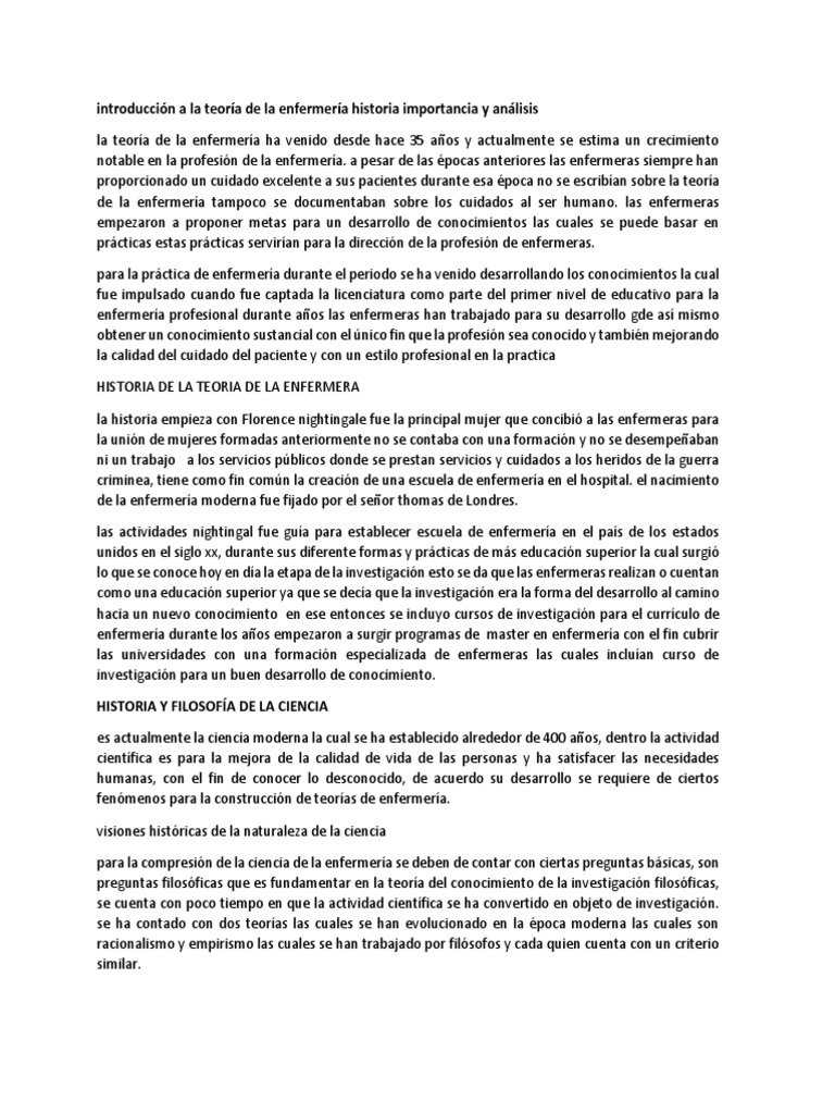 introducción a la teoría de la enfermería historia