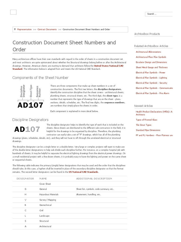 Construction Document Sheet Numbers And Order Components Of The