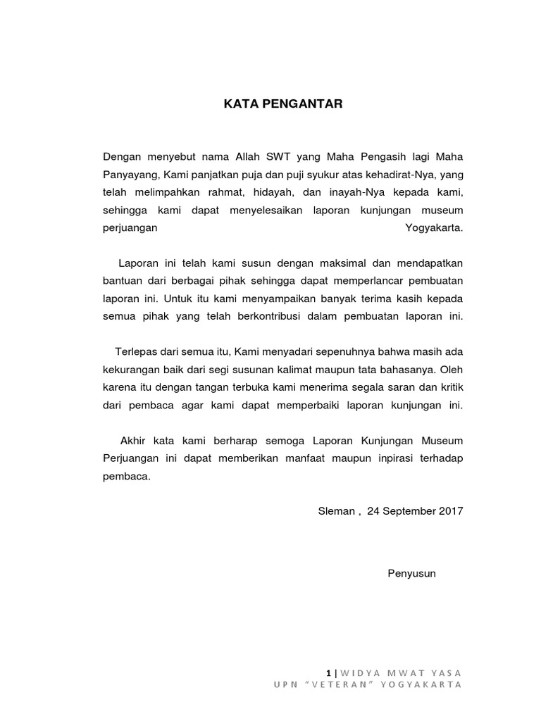Contoh Kata Pengantar Laporan Kunjungan Museum - Seputar Laporan