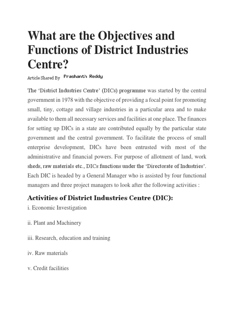 The District Industries Centre PDF Infrastructure Entrepreneurship