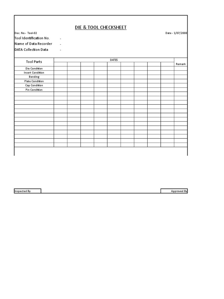 Die & Tool Inspection Checklist | PDF