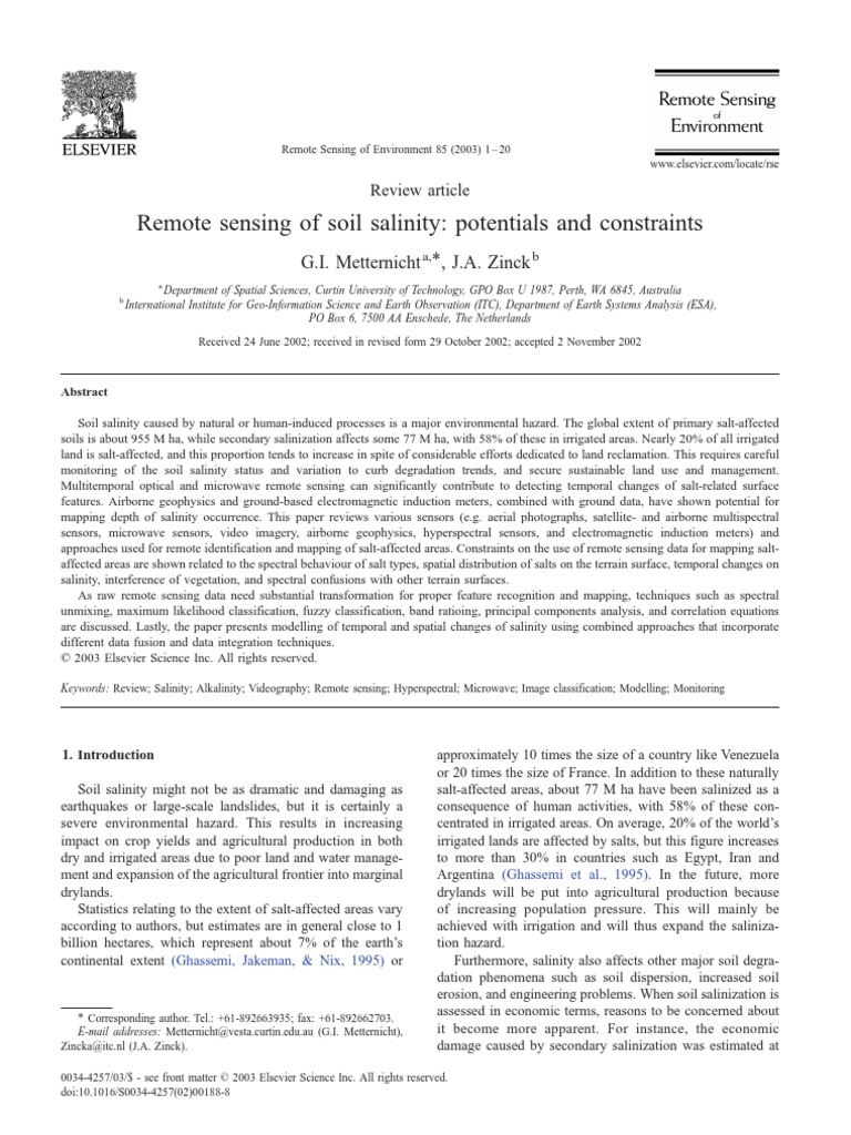 Remote Sensing of Soil Salinity | PDF | Remote Sensing | Infrared
