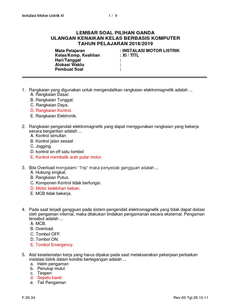 Lembar Soal Pilihan Ganda Ulangan Kenaikan Kelas Berbasis Komputer Tahun Pelajaran 2018 2019