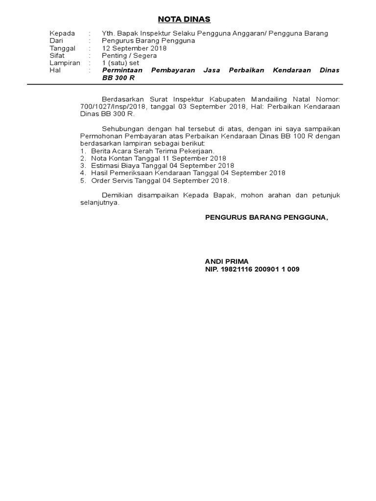 Nota Dinas Permintaan Pembayaran