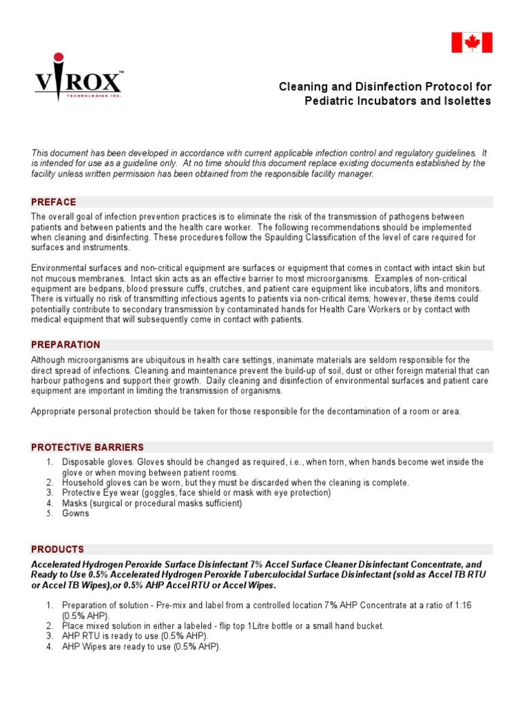 Cleaning and Disinfection Protocol For Infant Incubator PDF