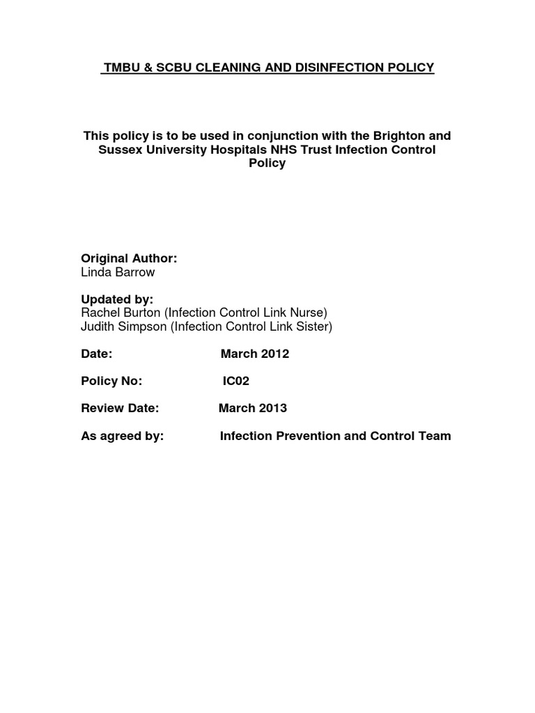 TMBU Cleaning and Disinfection Policy 2012 PDF Infection Control