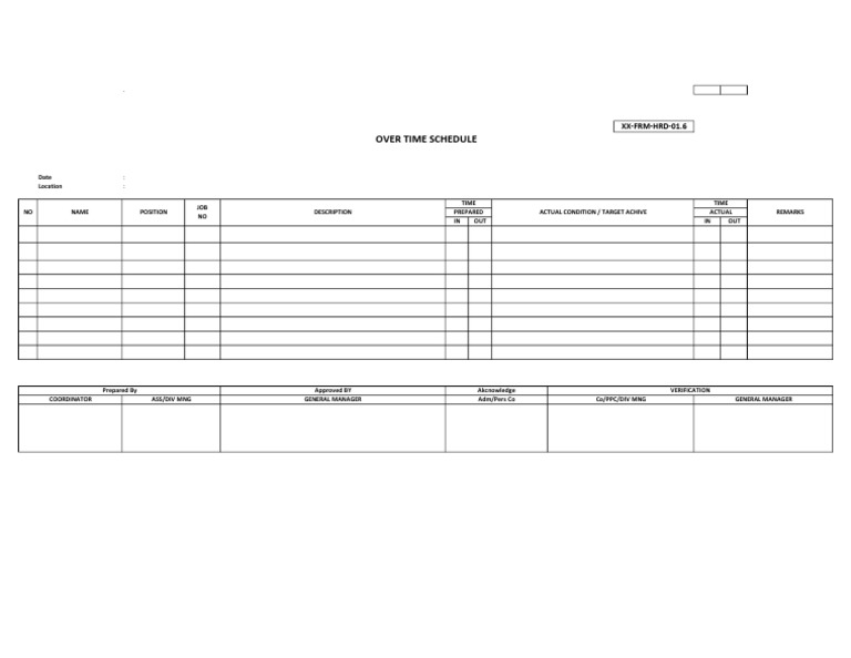 Over Time Schedule Document Template | PDF