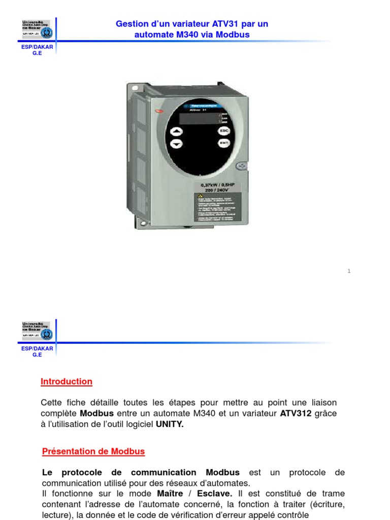 Gestion ATV31 via M340 et Modbus | PDF | Technologie de médias ...
