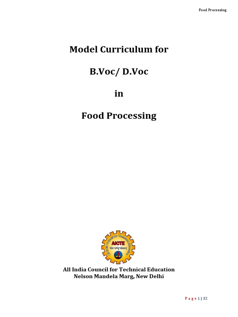Model Curriculum For B.Voc/ D.Voc in Food Processing PDF Food Preservation Drink