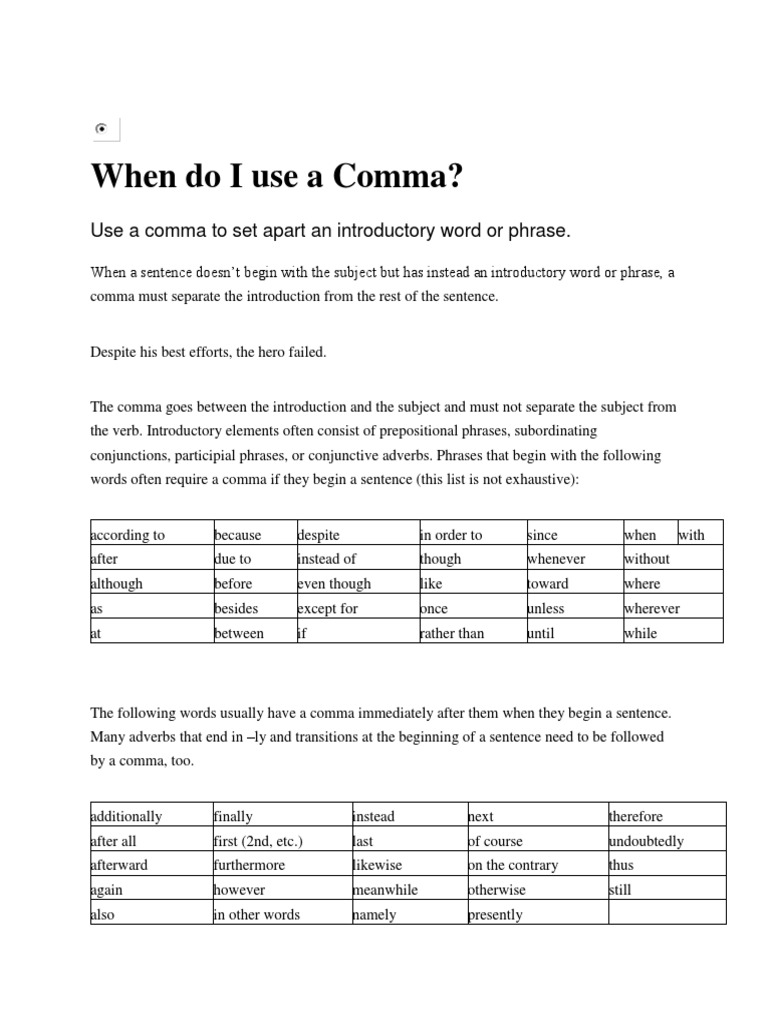 A Comprehensive Guide to Comma Usage: When and Where to Use Commas ...