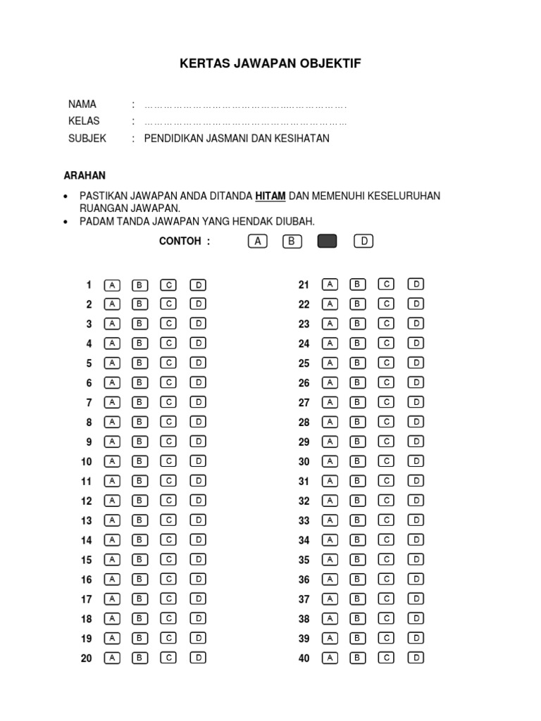 Borang Omr 40 Soalan Pdf