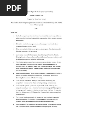 30 60 90 Day Plan for New Manager Word Template Free Download