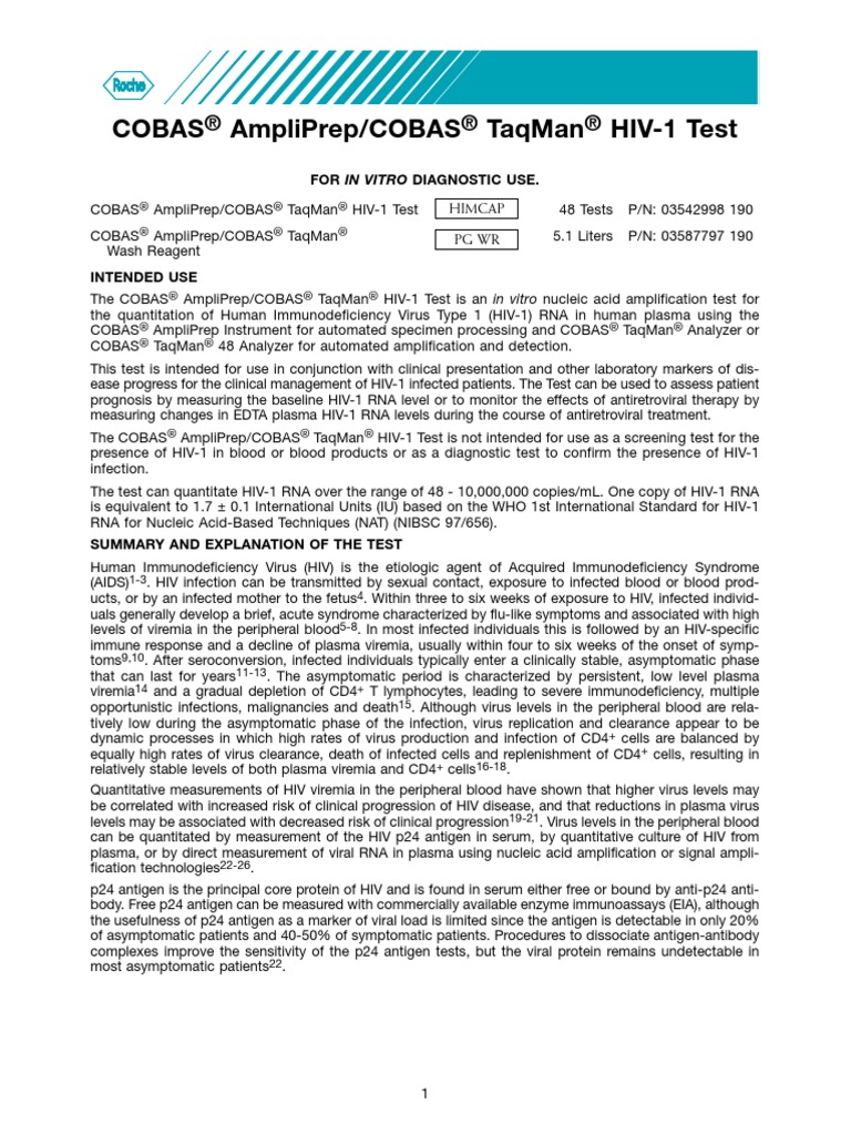 Cobas Ampliprep/Cobas Taqman Hiv-1 Test: For in Vitro Diagnostic Use ...