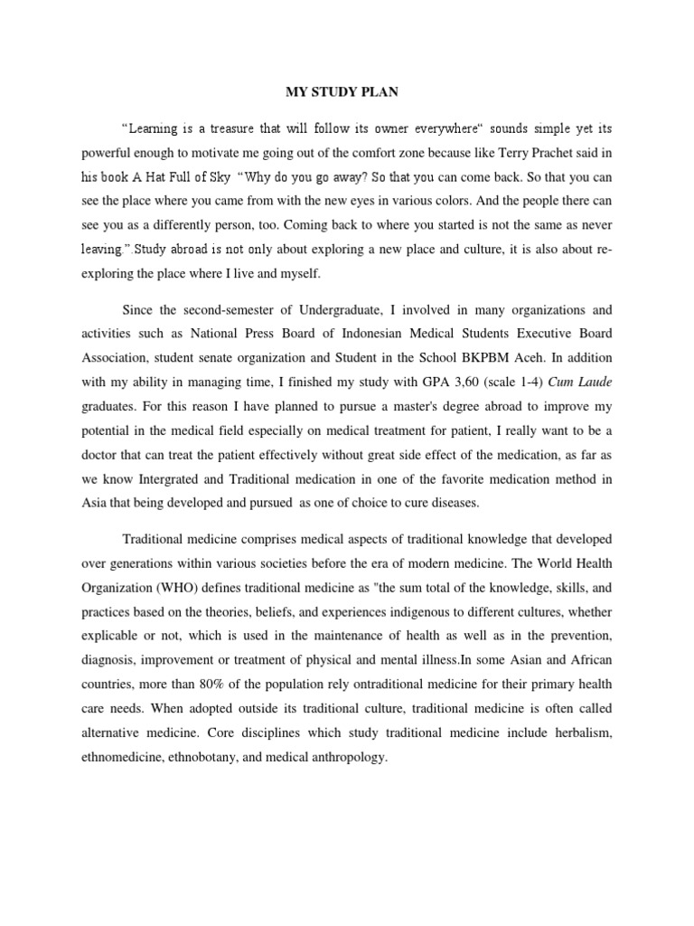 Study Plan Example | PDF | Alternative Medicine | Medicine