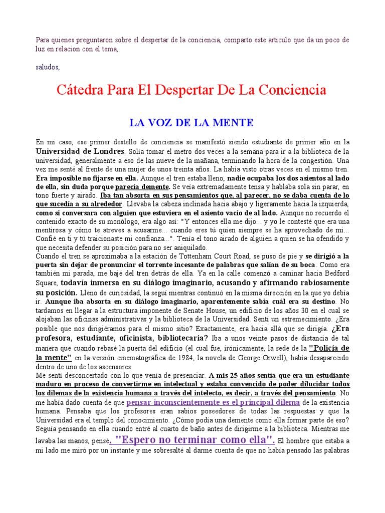 Cátedra para El Despertar de La Conciencia | PDF | La risa | Mente