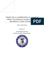 Achebe Tries To Establish Africa As " A Land of Culture" in Response To Western Discourse That Africa Is " Heart of Darkness"