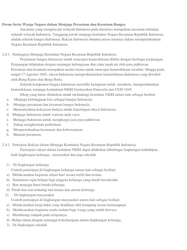 Peran Serta Warga Negara Dalam Menjaga Persatuan Dan Kesatuan Bangsa