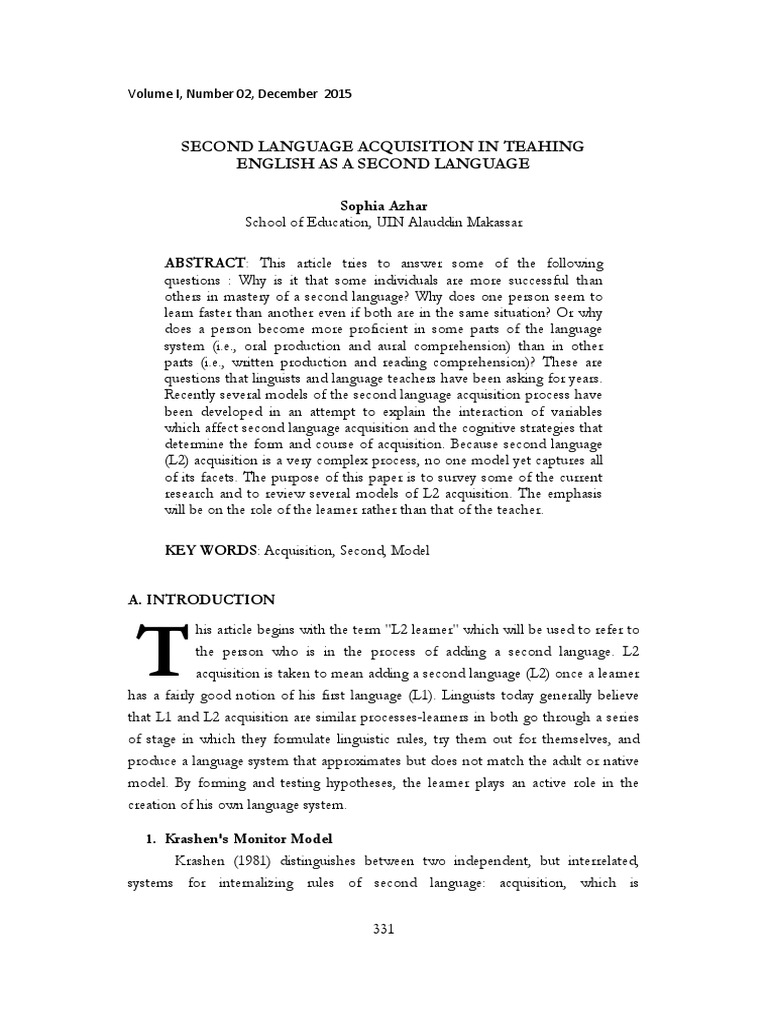 Second Language Acquisition in Teahing English As A Second Language ...
