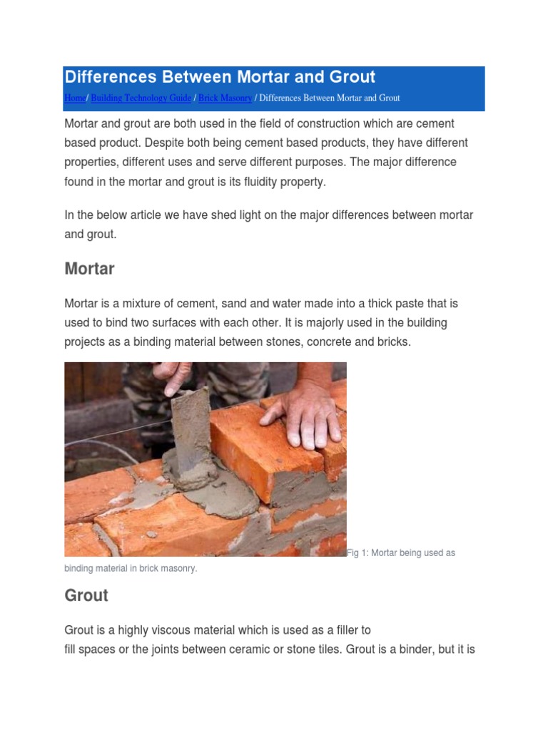 Differences Between Mortar and Grout PDF Mortar (Masonry) Masonry