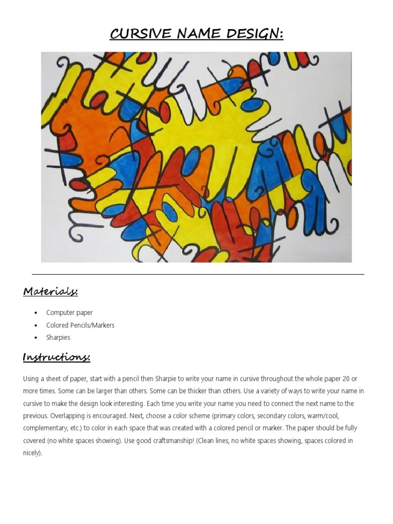 Cursive Name Art Project Instructions | PDF