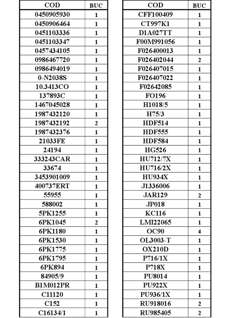 Inventory Codes and Quantities | PDF