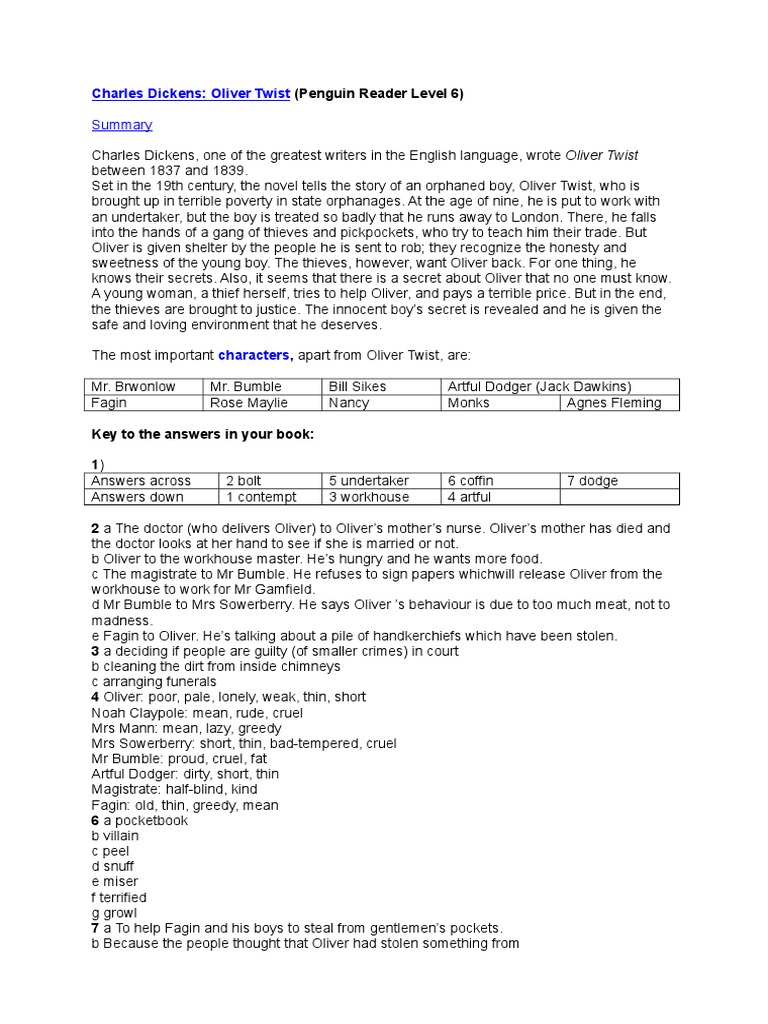 Worksheet | PDF | Oliver Twist | Novels About Orphans