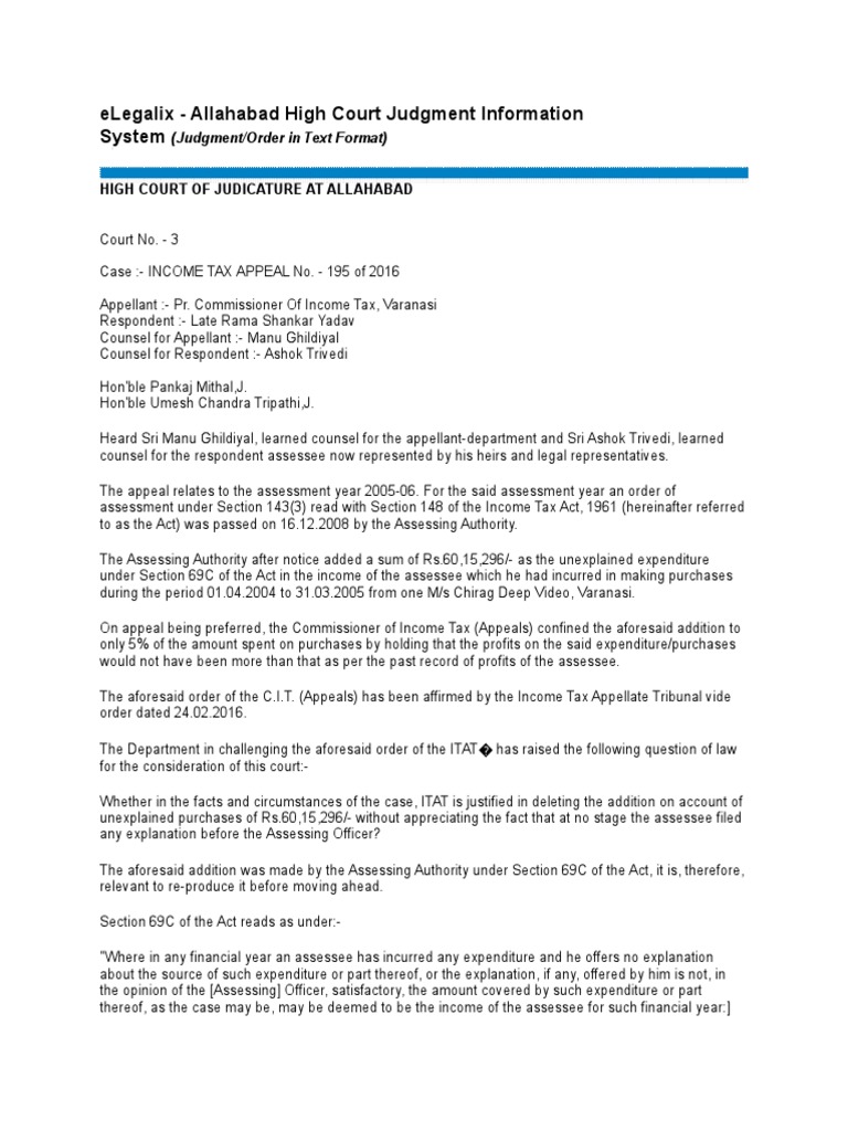 Allahbad High Court Judgement | PDF | Expense | Jurisdiction