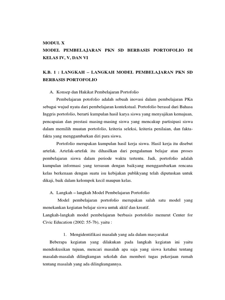 Model Pembelajaran Pkn Sd Berbasis Portofolio Di Kelas IV