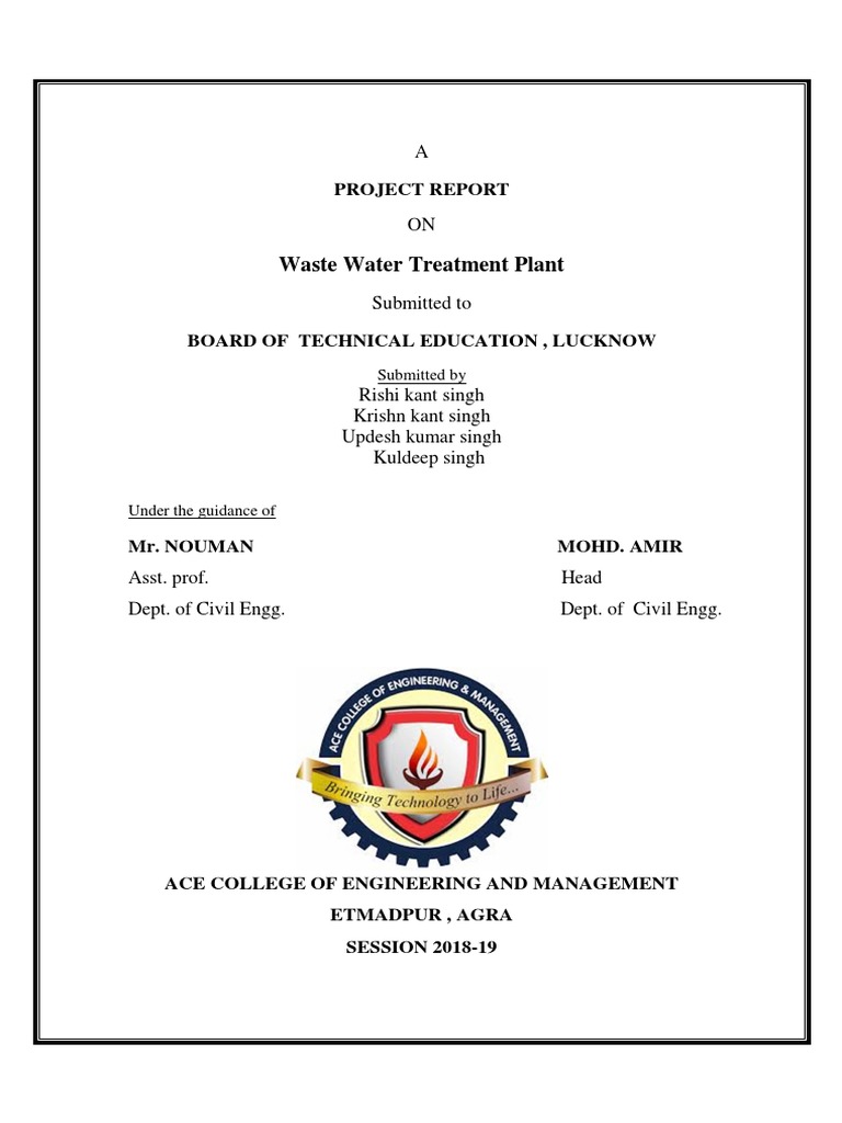 Waste Water Treatment Plant: Project Report | Download Free PDF ...