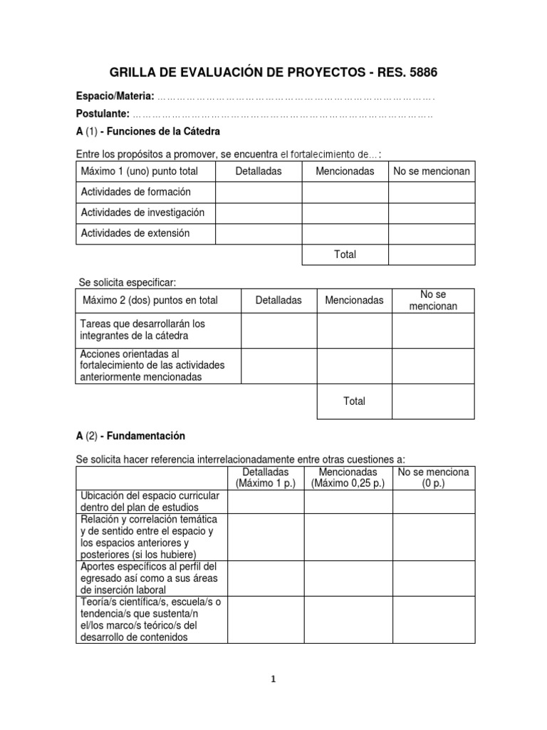 Grilla de Evaluación de Proyectos Educativos | PDF | Evaluación | Plan ...