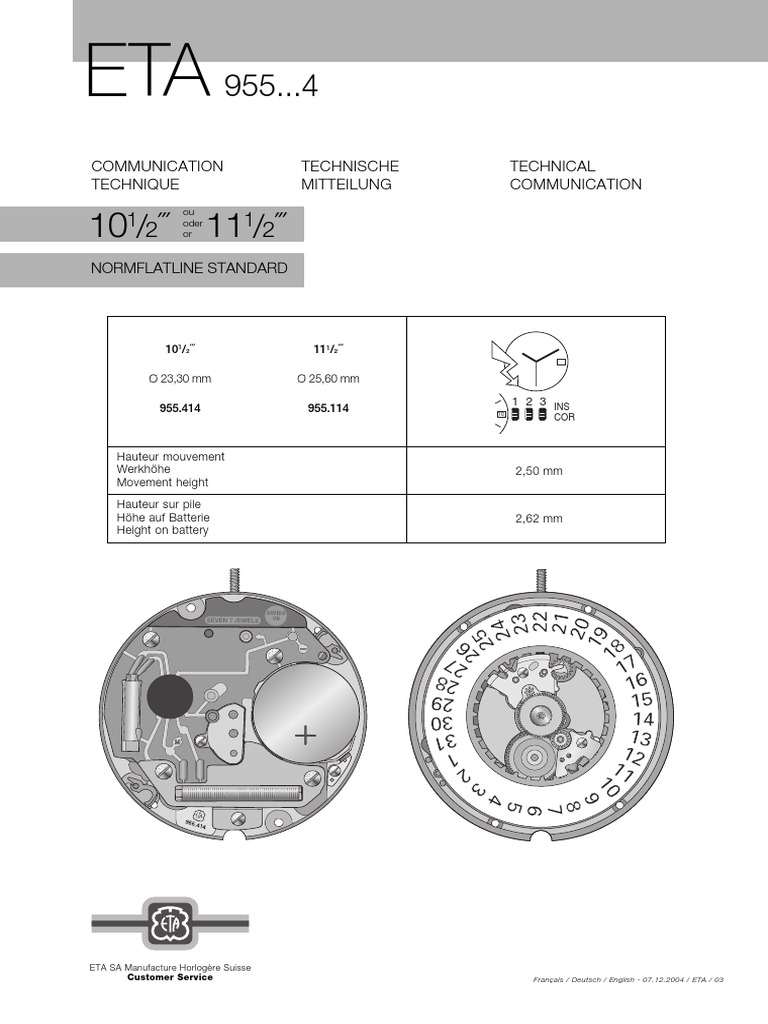Mouvement De Montre ETA 955.114 - Occasion