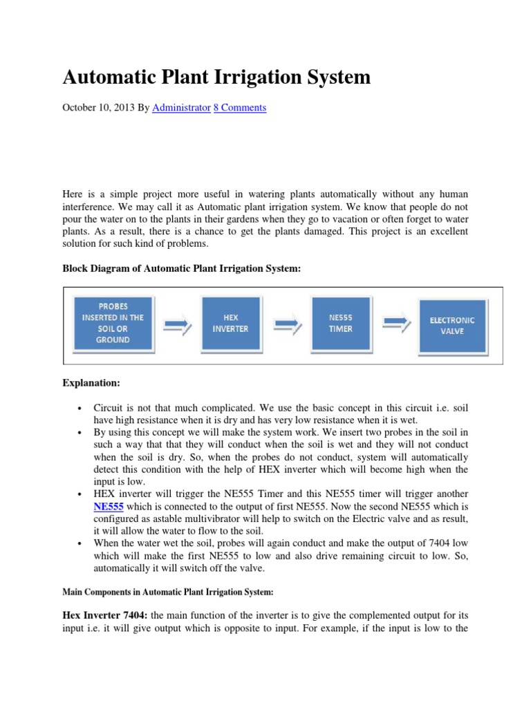 Automatic Plant Irrigation System Guide | PDF | Power Inverter ...