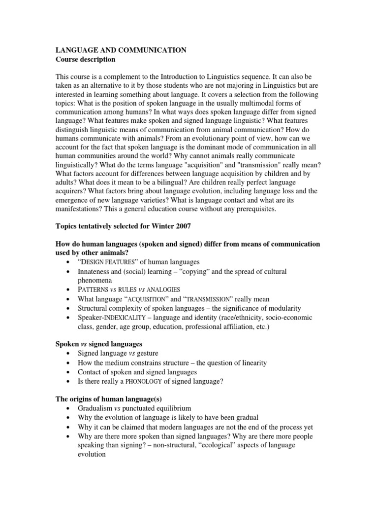 Language and Communication Course Overview | PDF | Language Acquisition ...