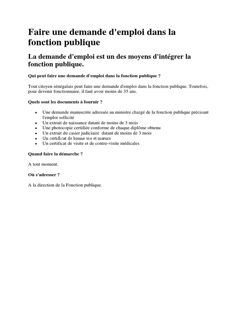 Faire Une Demande Fonction Publique Docx