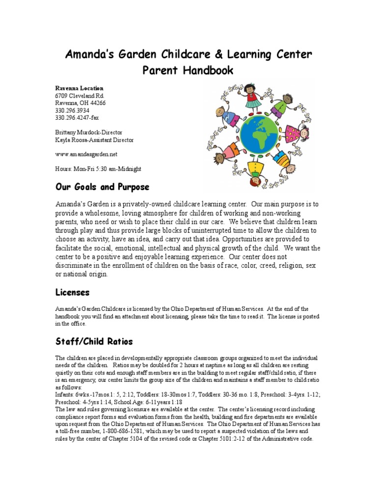 Amanda S Garden Childcare Learning Center Parent Handbook Our Goals