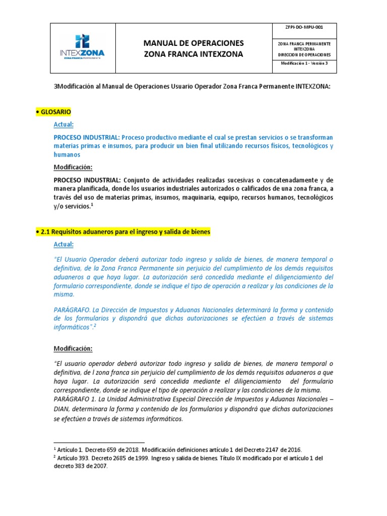 Manual de Operaciones Zona Franca Intexzona | PDF | aduana | Correo