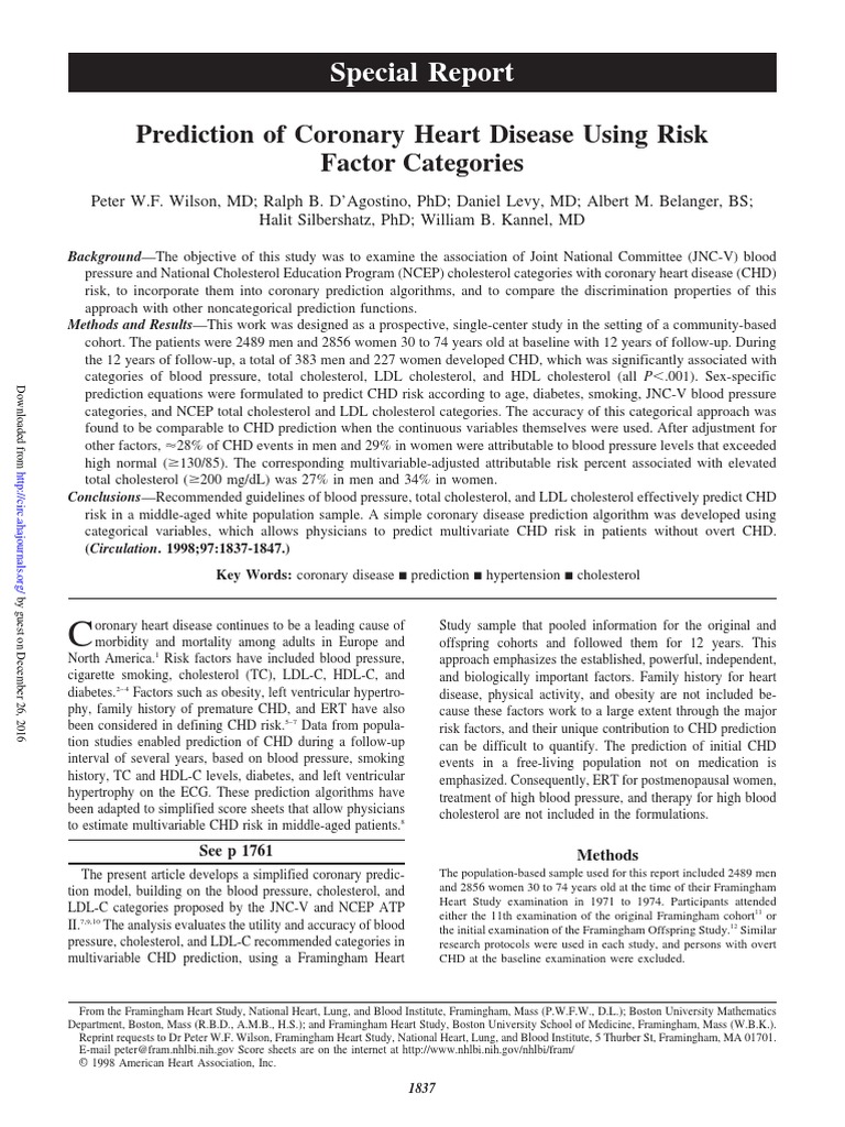 1998 Framingham - Prediction Coronary Hearth Disease Using Risk Factor ...