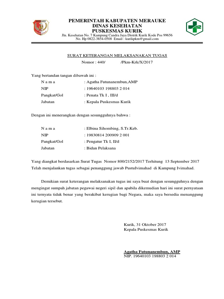 Surat Keterangan Melaksanakan Tugas Pdf