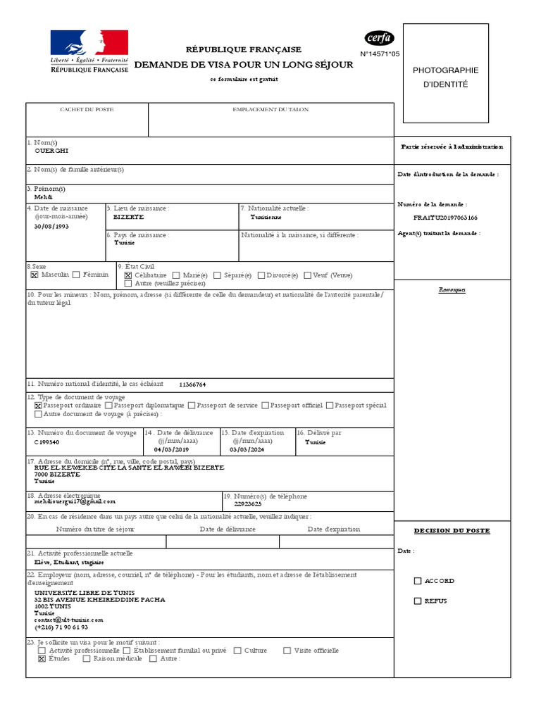 Référence Du Visa Saisir Le Code Du Pays Tunisie All Documents | PDF | Visa (Document) | Passeport